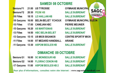 Matchs du weekend du 8 et 9 octobre / annule et remplace