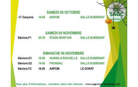 MATCHS DES 29/10, 05 et 06/11