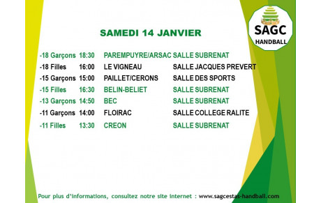 Planning du 14/01/23